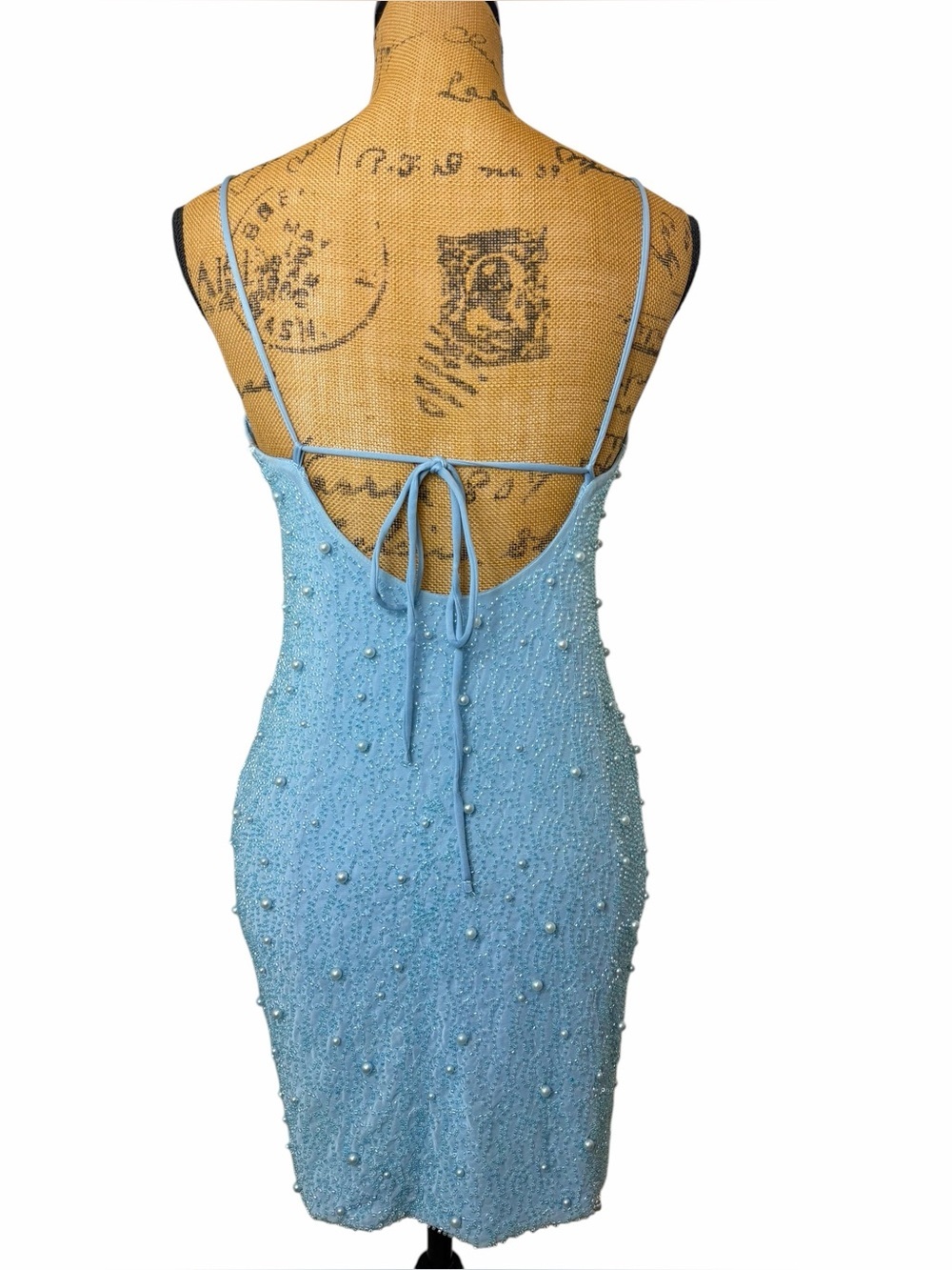 Oh Polly Pearl Seychelles Mermaid Beaded Mini Dress Blue Open Back Bodycon - Picture 7 of 8